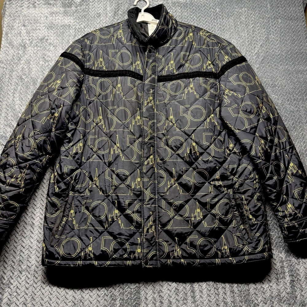 Walt Disney World 50th Anniversary Quilted Jacket XXL Black Gold Castle Zip Up